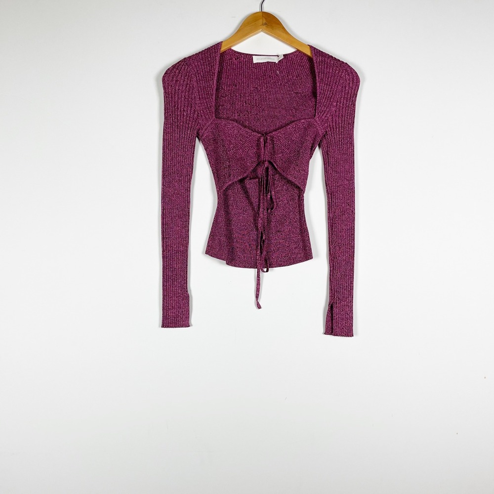Jonathan Simkhai Alexia Compact Rib Cut Out Sweetheart Pullover Sweater Purple